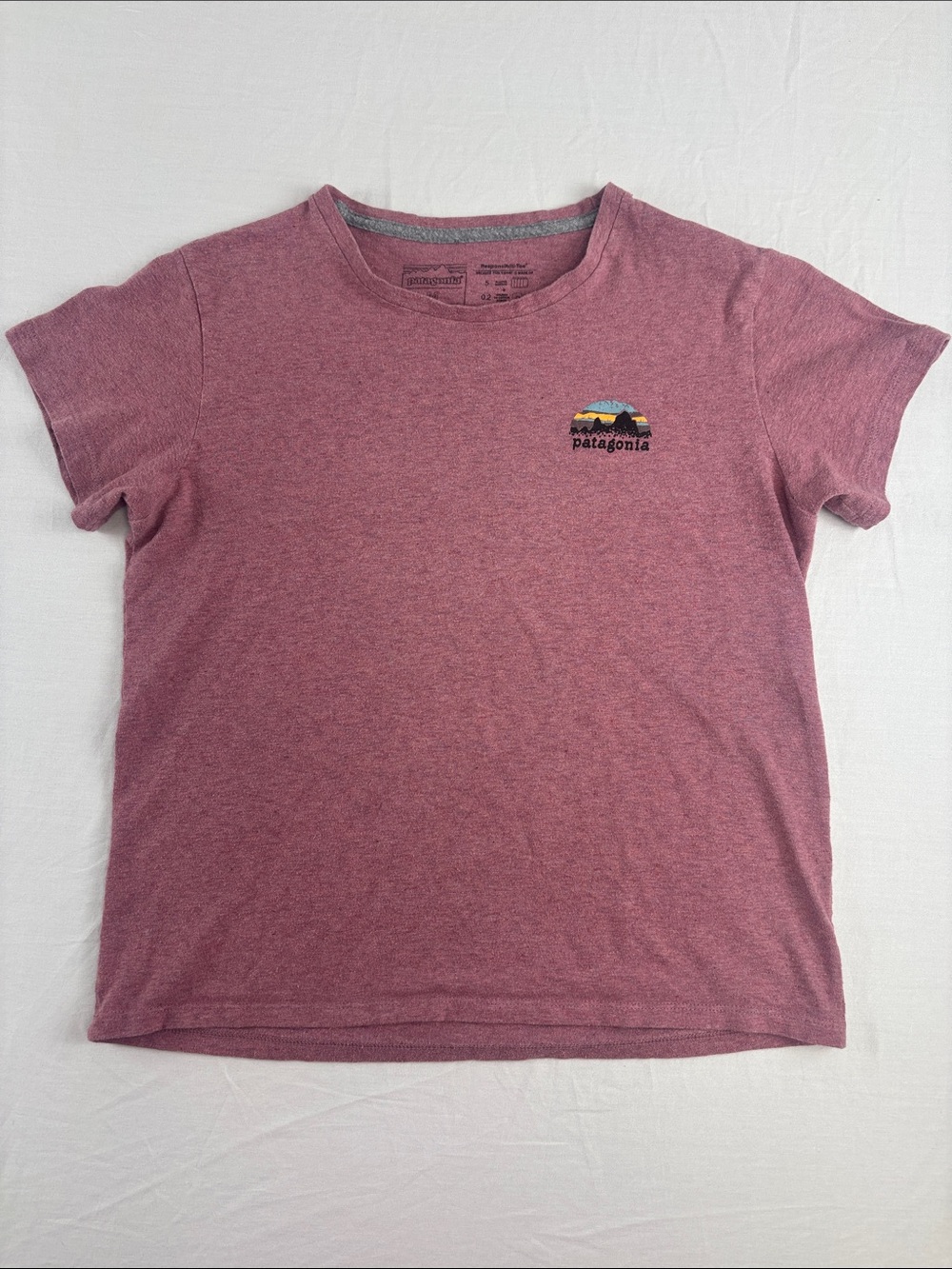 Patagonia Women’s Skyline Stencil Responsibili-Tee in heathered mauve color